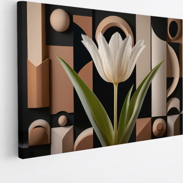 Saammp Canvas Schilderij - Abstracte Witte Bloem - Natuur - 90x60 - Foto op canvas - Wanddecoratie - Muurdecoratie Woonkamer - Kantoor Decoratie Multicolor