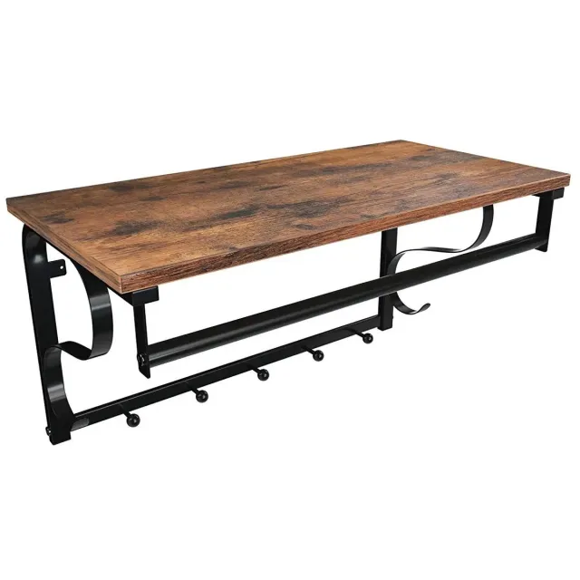 Vasagle Wand Gemonteerde Rek - Kapstok - Kapstokje - Kledingrek - Rek - Rekken - Decoratie - Rekje - Kast - Kastje - Kasten - Plank - Planken - Woonkamer - Keuken - Boekenkast - Archiefkast - Garderobekast Bruin