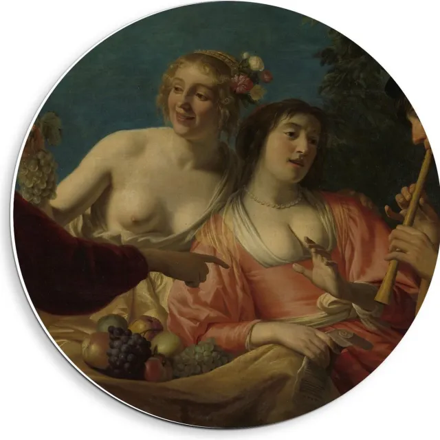 KuijsFotoprint Forex Wandcirkel - Oude Meesters - Fluitspelende herder & herderinne, Gerard v Honthorst - 40x40cm Foto op Wandcirkel (met ophangsysteem) Blauw