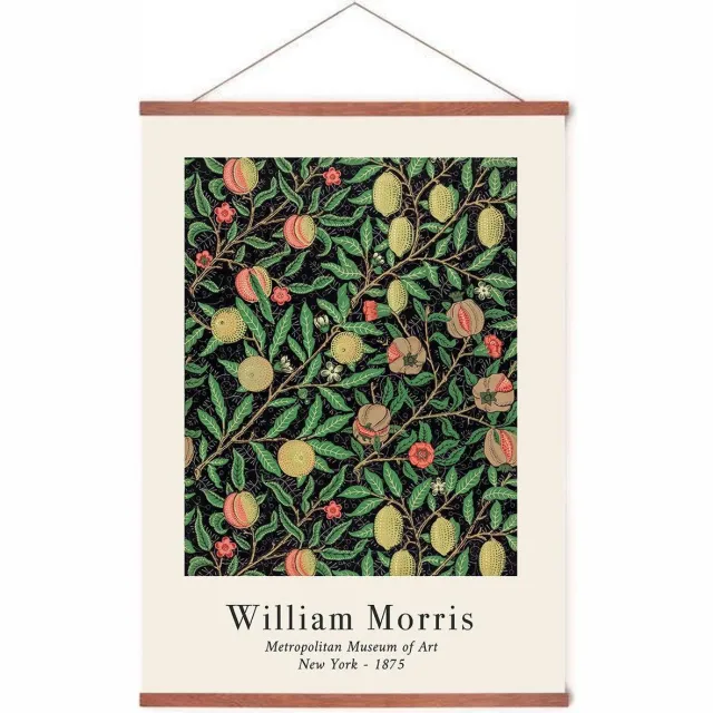 Esque Poster In Posterhanger - Fruit Patroon - Kader Hout - William Morris - Kunst - Botanisch - 70x50 cm - Ophangsysteem