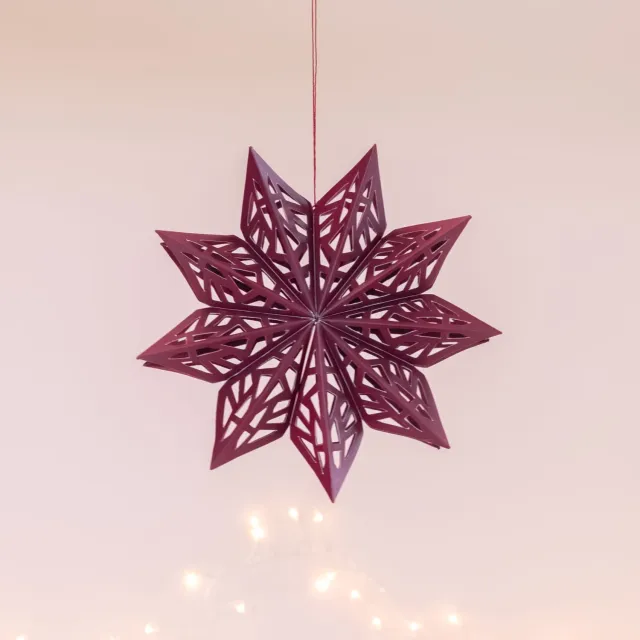 Only natural Kerst Ster Rood Papier - Papieren Kerstster Bordeaux 15 cm Sneeuwvlok - Uitvouwbaar met Magneet - Kerstdecoratie - Only Natural