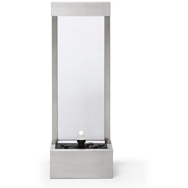 Vente-unique Buitenfontein in roestvrij staal en glas met led - H 108 cm - Zilverkleurig - PANGA