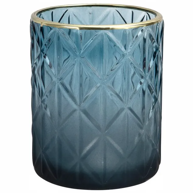 ArtPol Blauwe Glazen Kandelaar met Gouden Rand - Stijlvol Decoratie