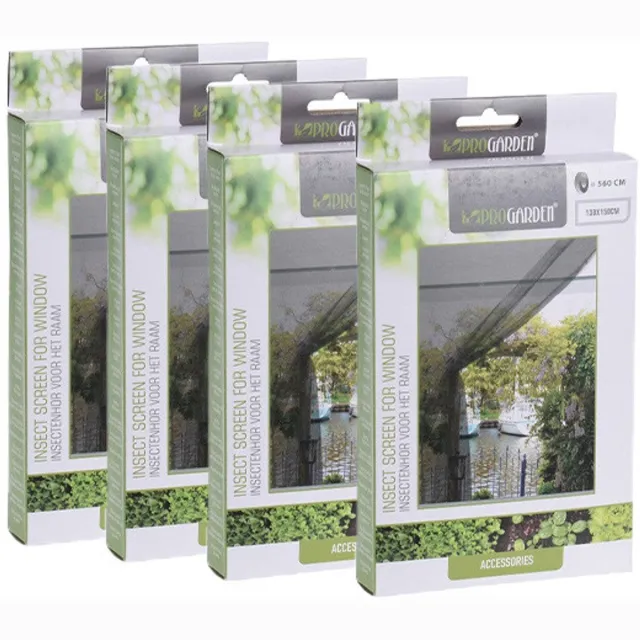Pro Garden 4x stuks insecten hor zwart 130 x 150 cm - Zelklevende raam horren/horgordijn - Opzethor voor het raam