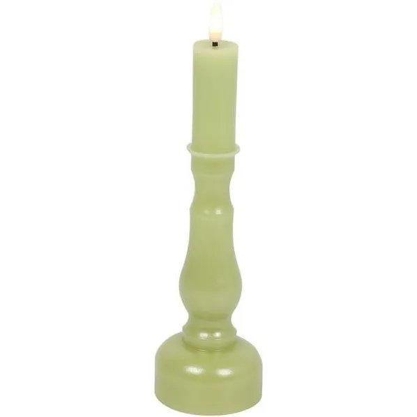 Countryfield kandelaar en ledkaars D 7,5 x H 24 cm groen