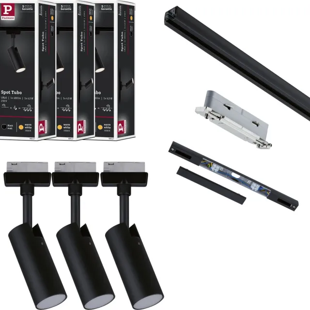 Paulmann URail Railspot Tubo Startersset 3x166lm 3x4,5W 3000K 230V Zwart mat