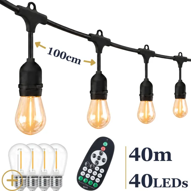 Odaily Lichtsnoer Buiten - 40 Meter - 40 LED Lampen - Warm Wit Licht - Dimbaar - Horecakwaliteit