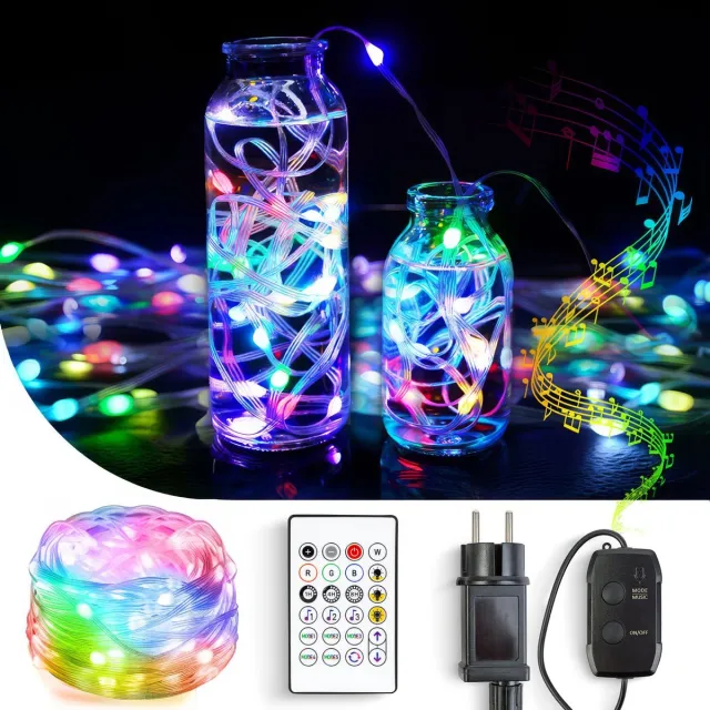Handy Slimme verlichting - Gekleurd Lichtsnoer Kerstverlichting voor binnen of buiten - Smart met APP en Bluetooth - op Netstroom - 10 meter - RGB LED strip