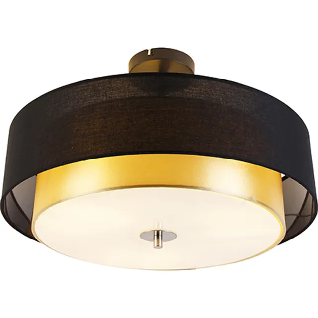 QAZQA drum-neutron - Moderne Plafondlamp - 3 lichts - Ø 500 mm - Zwart Goud - Woonkamer | Slaapkamer | Keuken