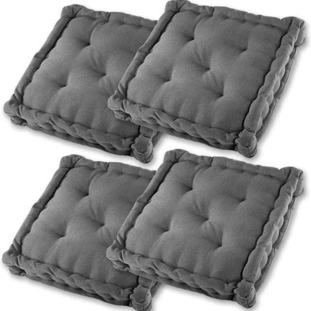 DYNMC you Comfortabel vloerkussen, set van 4, voor binnen en buiten, stevige zitkussens, 40 x 40 cm, gentle Oeko-Tex-katoenen overtrek, antraciet, praktische draaggreep, decoratief stoelkussen, zitverhoging, zitkussen