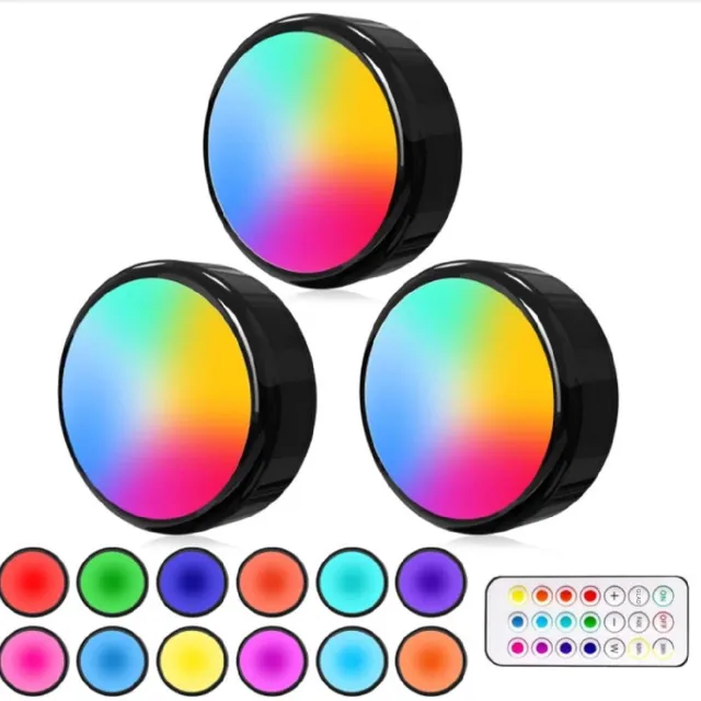 GelldG 3 Stuks Luminaires voor onder kasten - LED Plafondlamp RGB - 67x67x29mm - 5 Manuele Modus en 12 Kleuren via Afstandsbediening met Dimfunctie - Geschikt voor Keuken Kast en Trapverlichting - Plastic - Incl. Afstandsbediening Zwart