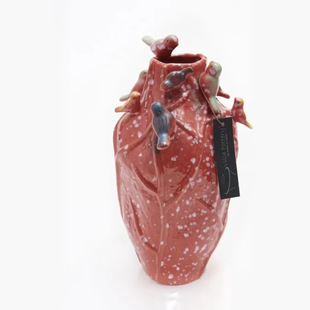 Irishflowers Vaas - Villa Pottery - Vogelvaas - Waterdicht - Porselein - Decoratie - Woondecoratie - Lieve 3 Red Birds Rood