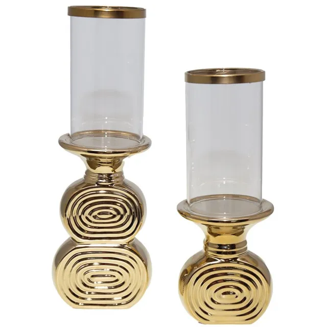 Aulica Set Golden Photophore Spiral - Kandelaars- 11x10x33cm/10x10x26.5 cm - Goud