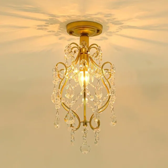 KZQ Vintage Kristal Hanglamp - E14 Fitting - Plafondlamp - Voor Slaapkamer Woonkamer Hal - Goud geel.3