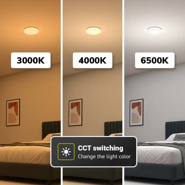 HOFTRONIC LED plafondlamp rond 26cm - CCT Lichtkleur instelbaar (3000K, 4000K & 6500K) - 12W 1200 Lumen - Geschikt voor middelgrote ruimtes - IP20 voor binnen Wit