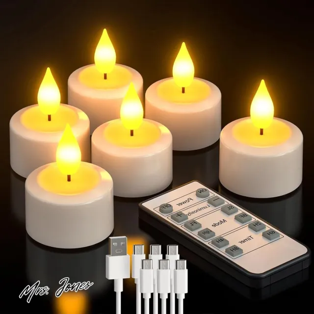 Mrs. Jones PChero Ledtheelichtjes oplaadbaar timer afstandsbediening set 6 elektrische vlamloze ledkaarsen timerfunctie flikkeren Halloween oudejaarsavond seizoensdecoratie . multi color