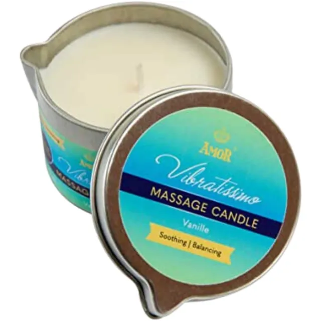 Vibratissimo massagekaars vanille, met vanillegeur, Kaars ontspanning, van natuurlijke grondstoffen & met kokosolie, geschikt voor de gevoelige huid, 50 ml