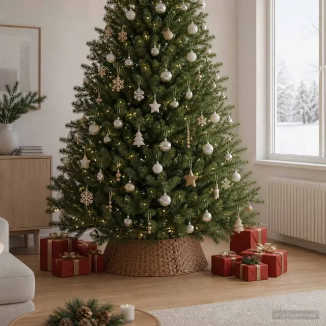 vidaXL Kerstboomkraag Rond Licht Bruin Dia. 90 x 28 cm poly rattan