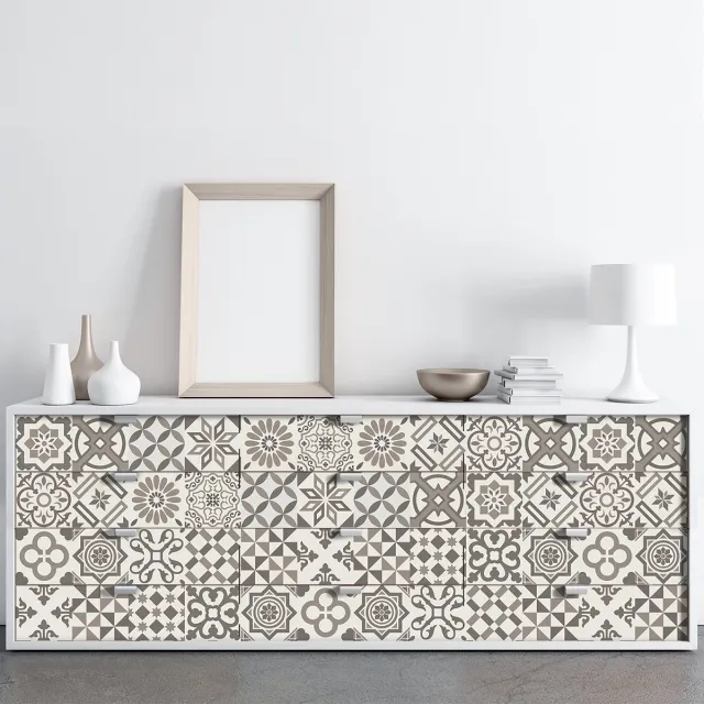 Ambiance Sticker Meubeldecoratiestickers - 60 authentieke Nihna cementtegel meubelstickers - 60 stickers 15x15cm Multi color
