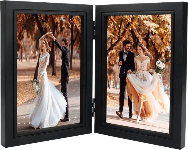 Famanu Dubbel opvouwbare fotolijst 10x15 cm, draaibaar glazen front, high definition Zwart