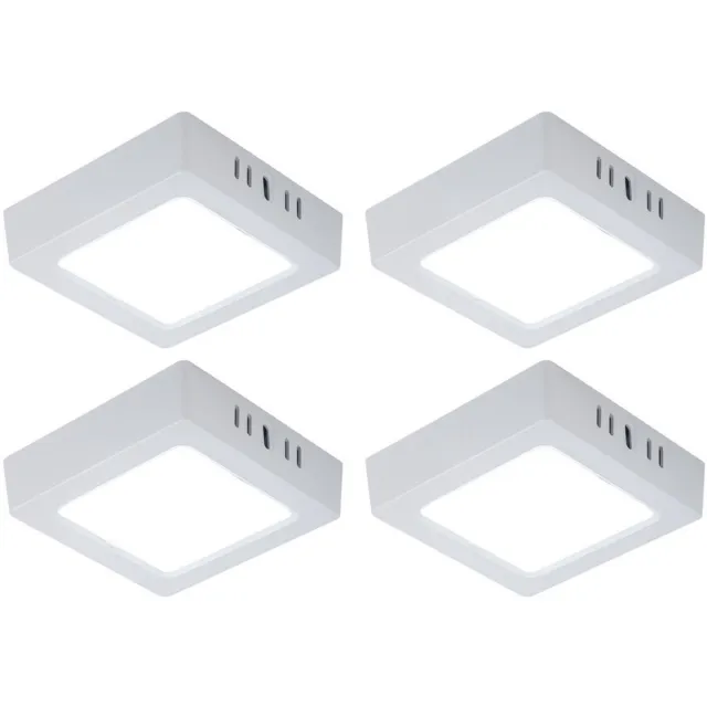 V-TAC LED plafondlamp woonkamerverlichting halverlichting opbouw paneel vierkante keukenlamp, wit kunststof, 6W 660lm 6500K koel wit, L 12 cm , set van 4