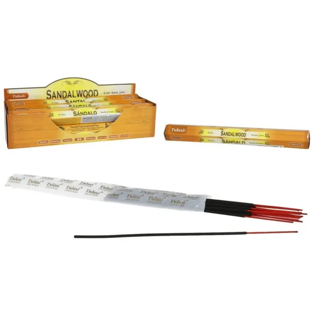Tulasi Wierook sticks in huisgeur Sandelhout - 40x sticks van 22 cm - Ontspannend - 24 grams - Ontspannend - Kalmerend - stokjes Cognac bruin