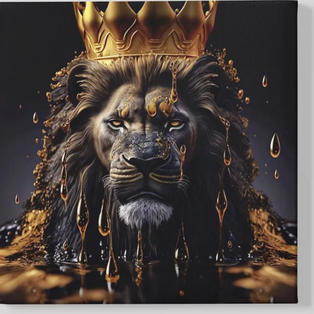 Trendex Global Canvas Schilderij - Leeuw - Koninklijk - Wilde Dieren - 40x40x2 cm goud