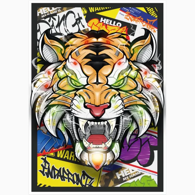 Indafront Cyber Tiger Print by Ding (A4) Meerdere
