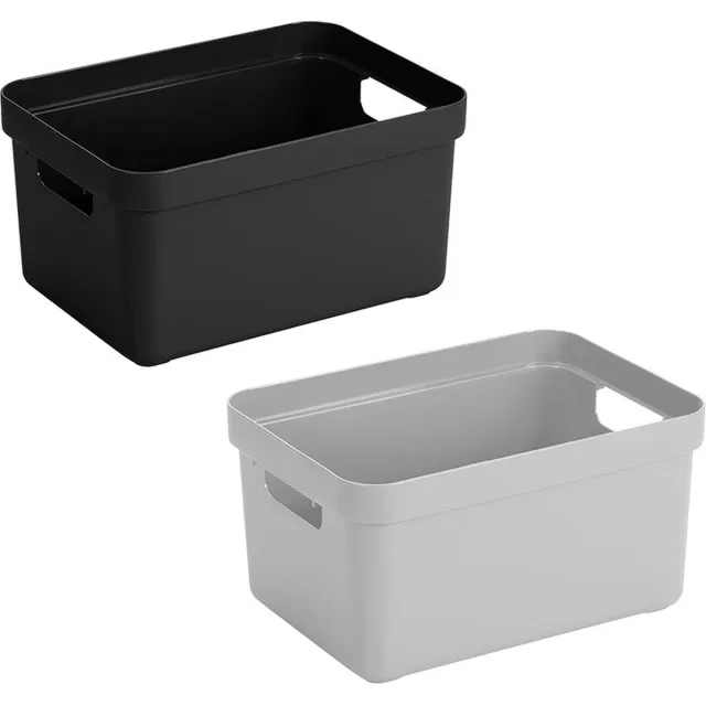 Sunware Set van 8x stuks opbergboxen/opbergmanden 5 liter kunststof - 4x zwart/4x lichtgrijs - Formaat per box: 25,2 x 18 x 12,2 cm