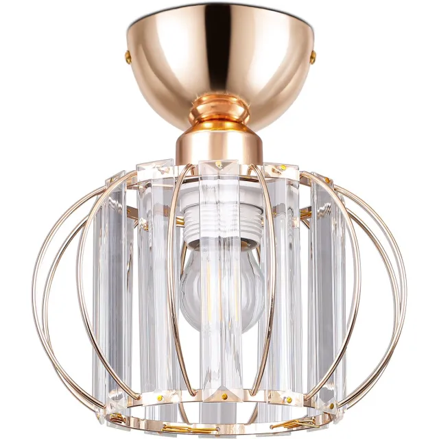 Lemlit Kristallen Plafondlamp 20 x 19 cm - Gouden Plafonnière met Metalen Kooi - E27 Fitting Max 60W - voor Hal Slaapkamer Woonkamer en Keuken - Zonder Lichtbron