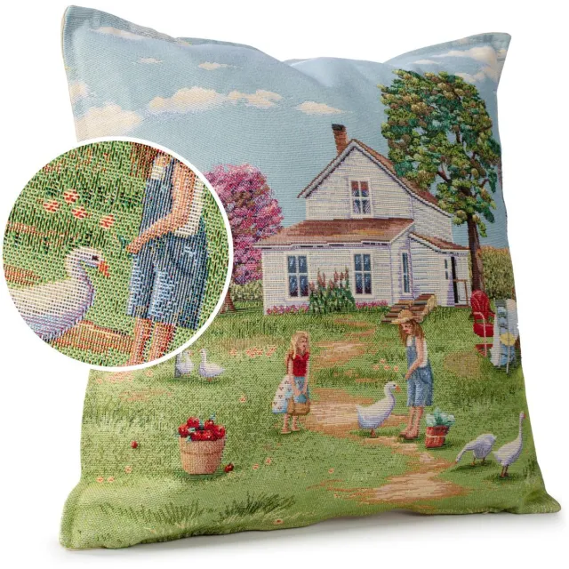 ANRO Boerderij Sierkussen 45x45 cm - Jacquard gobelin Beige