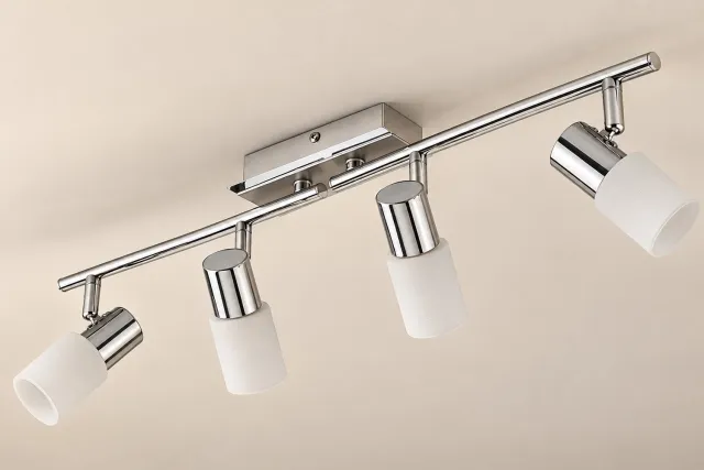 Trango 4-vlams plafondlamp 2007-48 chroom-look & geborsteld aluminium serie *GRACE* incl. 4x G9 LED lampen 3.000K warm witte lichtkleur Badkamerlamp, gangverlichting, keukenlamp, draaibare plafondlamp, kroonluchter 4-vlams Chroom