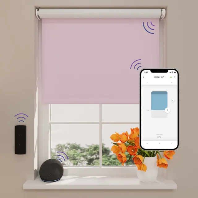DTCH Elektrisch Rolgordijn Verduisterend - Easy - Pink - 120 x 190 cm - Motionblinds CMD-03