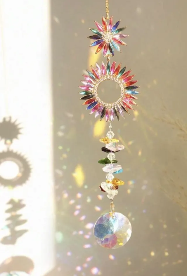 Savvy the label Raamkristal - zonnehanger - dromenvanger - dreamcatcher - crystal Moon Suncatcher - Transparant - Kristal Zonvanger - Goudkleur - Raam Decoratie - Maan zonnevanger - Kristallen - Zonnevanger - Raamdecoratie - moederdag - moederdag cadeautje Rhode