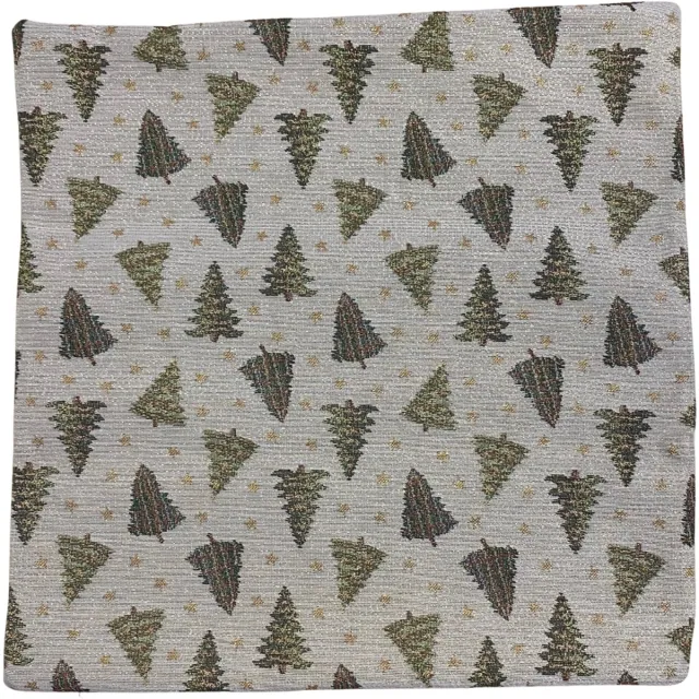 Emme Kussenhoes – luxe gobelinstof – Tree – All Over - kerstbomen - Kerstboom - Groen - Kerst - goud glitterdraad - 45 cm Creme