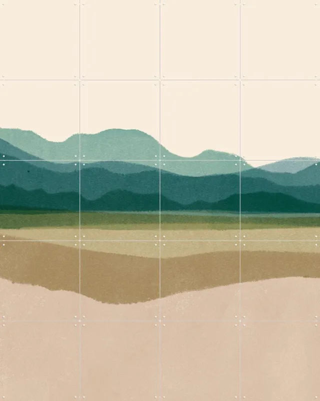 IXXI Calm landscape, Lotte Dirks - 80 x 100 cm - Grote wanddecoratie en posters - Abstract, Geometrische Kunst, Aquarel, Modern, Minimalisme, Gang Beige / Blauw / Groen