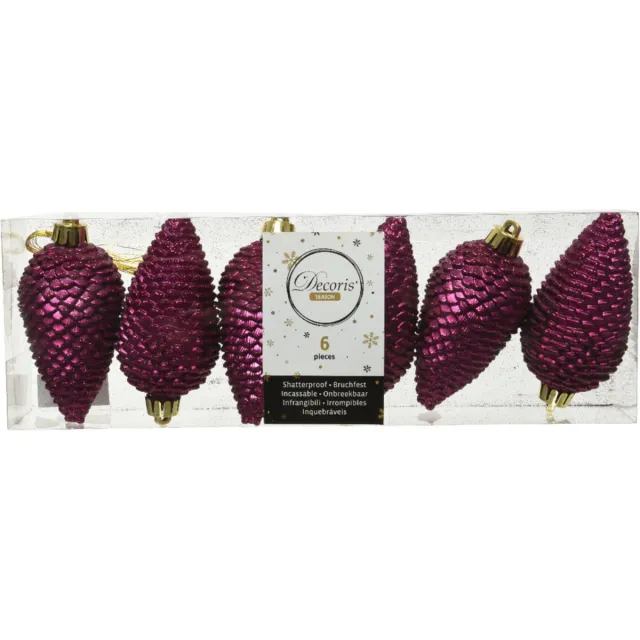 Decoris Kersthangers dennenappels - 6x st - magnolia roze - glitter - 8 cm - kunststof - kerstversiering Donkerroze