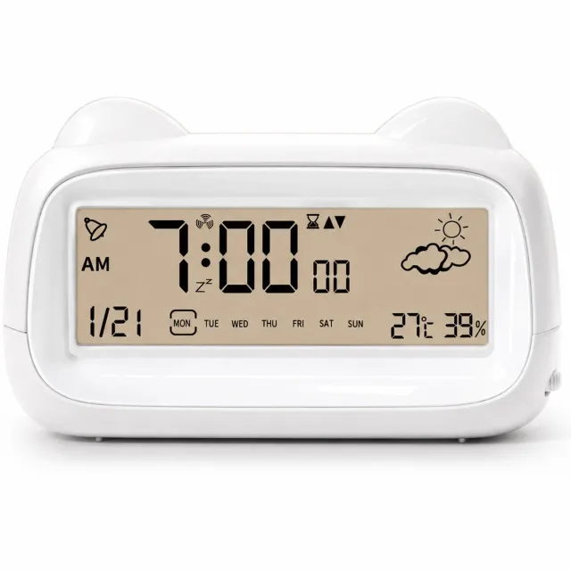 VHV Digitale Wekker met LCD Display - Kalender, Temperatuur, Luchtvochtigheid en 60 Min Timer - Snooze - Wit