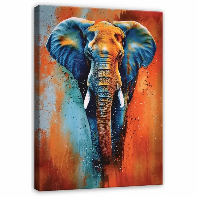WALLARENA Schilderij op canvas - 40x30 cm - abstracte olifant op betonlook - canvas schilderij voor woonkamer en slaapkamer Veelkleurig
