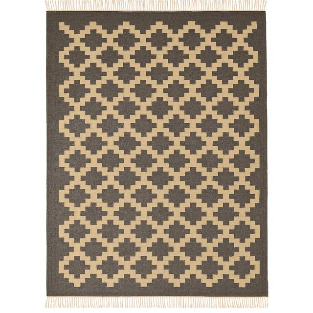 Kelima Handgemaakt Kelim Vloerkleed – Wol – 160 x 230 cm – Senon Grijs diamantmotief