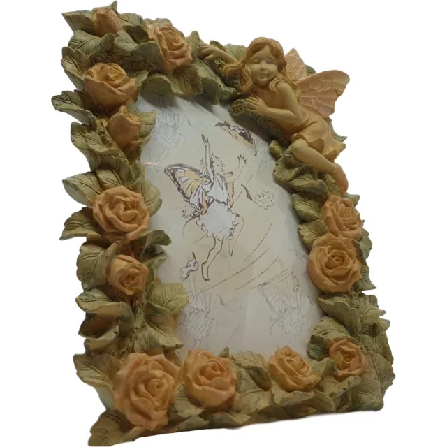Inspiring Minds Fotolijstje staand met elfje en bloemen decoratie voor binnen en buiten – polyresin materiaal elfjesbeeldje met foto lijstje 20 cm hoog | GerichteKeuze Multicolor