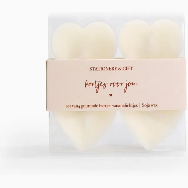 Stationery & Gift Waxinekaars Hart | Waxinelichtje Hartje Creme | Hartjes voor jou 12 stuks | Stationery & Gift