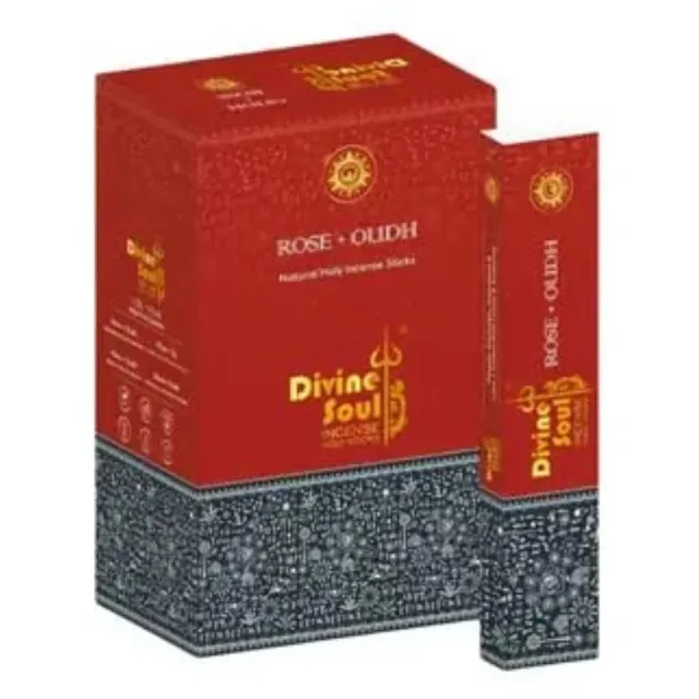 Divine Soul Rose + Oudh & Opium Masala Räucherstäbchen - 12 x 15g - Handgerollde Wierook - Luxe Geurstokjes voor Meditatie & Ontspanning Met Kajal Sticker Bruin