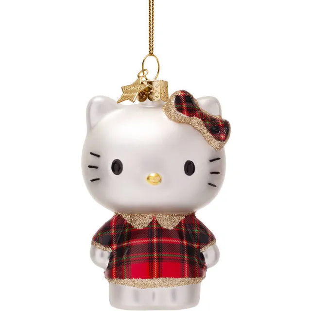 Vondels kerstornament Hello Kitty met schotse jurk multi