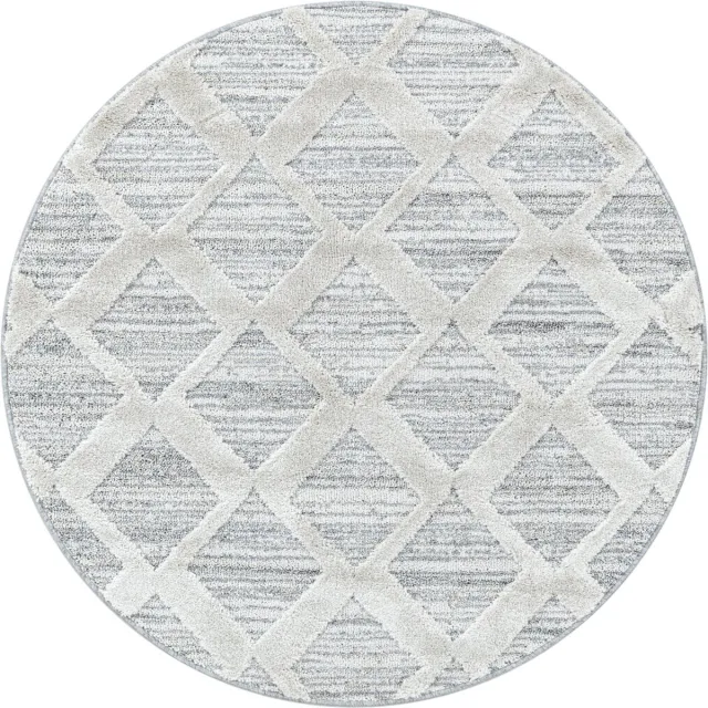 flycarpets Sofia Rond Vloerkleed Geruit - Crème / Grijs - Laagpolig Tapijt Woonkamer - 120x120 cm Creme