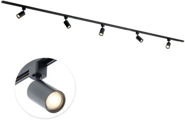 Qub Focus Railverlichting - Zwart - 300 cm - I-Vorm - 5x GU10 Spots - Dimbaar - Complete Set 300 cm - Zwart - I vorm - 5x Spots