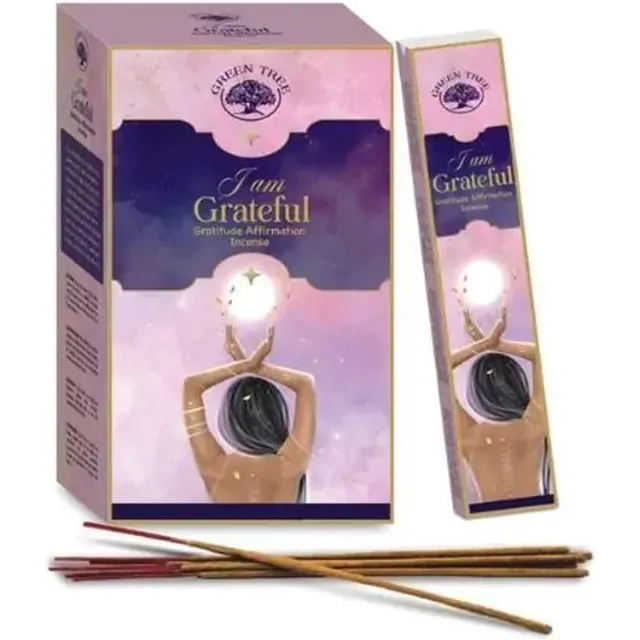 Green Tree I am Grateful Manifestation - wierook Meditatie - Heilig hout - Duurzame wierookstokjes - doos 12 stuks Incense 15 gram Bruin