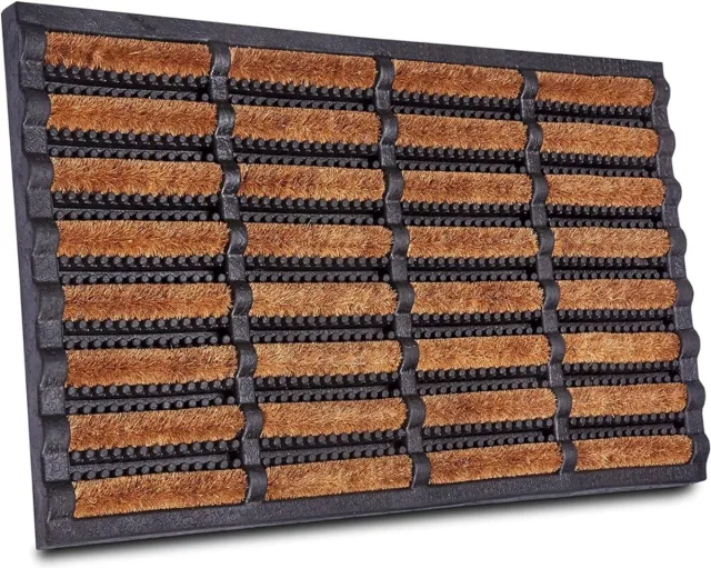 QIN® Borstelmat voor Buiten - Voetenveger met Borstels - Deurmat - Antislip met Kokosborstels - Weerbestendig - Zwartnatuur - 45cm x 75cm x 5cm