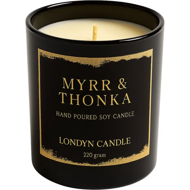 Londynshop Londyn Candle – Myrr & Thonka 220 Gr - 100% Sojawax - Handgemaakt - Huisparfum - Designergeur - Vegan - Londyn Shop wit