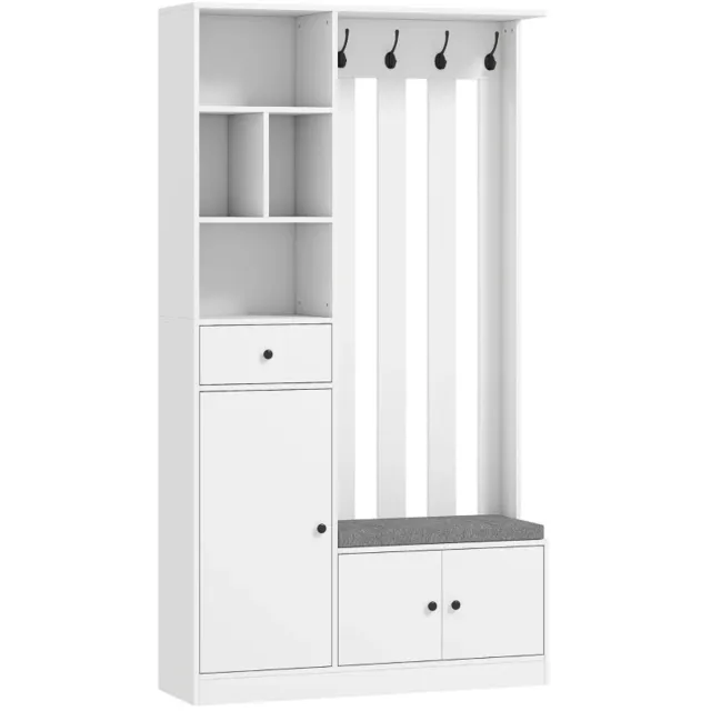 ZYLARO Kapstok - Kledingkast Van 180 cm - Kledingrek - Schoenenbank - 4 Haken - Open Planken - MDF - Wit Wit+Grijs